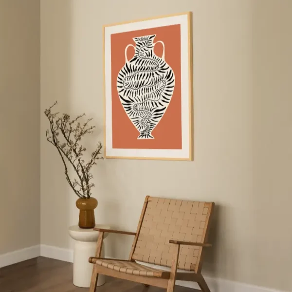 crtež amfore i grane masline - slika na zidu Large