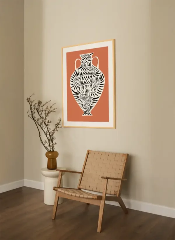 crtež amfore i grane masline - slika na zidu Large