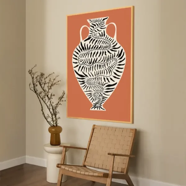 crtež amfore i grane masline - slika na zidu