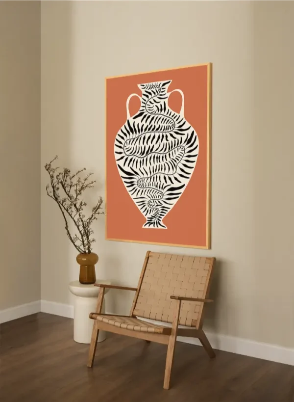 crtež amfore i grane masline - slika na zidu