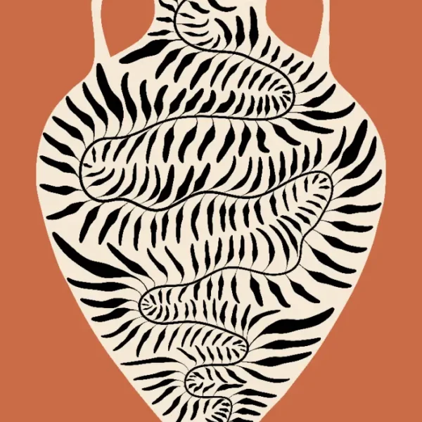 Ilustracija amfore i grane masline u njoj