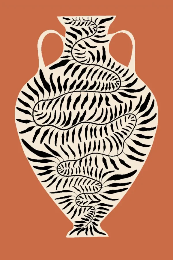 Ilustracija amfore i grane masline u njoj