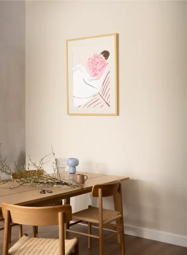 Ilustracija djevojke koja drži buket - slika na zidu medium