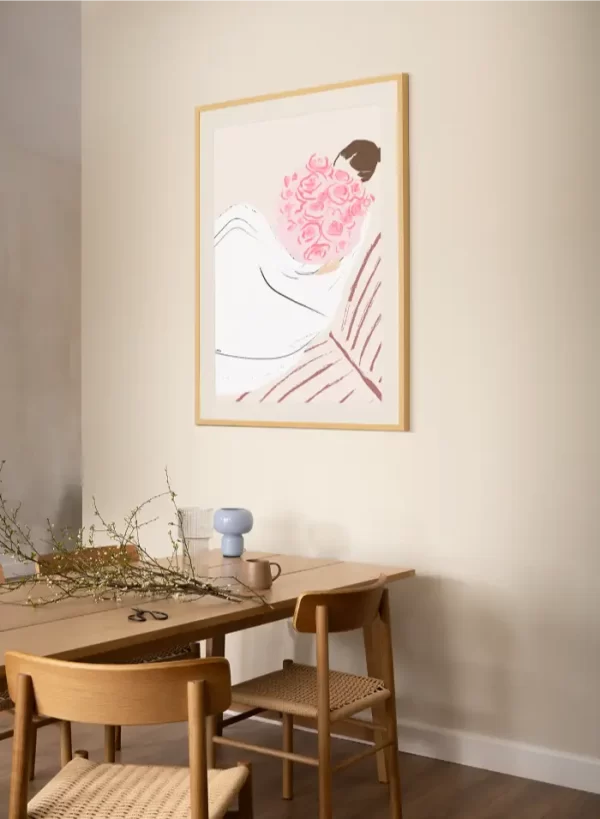 Ilustracija djevojke koja drži buket - slika na zidu large