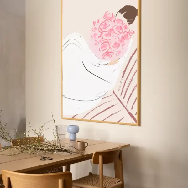 Ilustracija djevojke koja drži buket - slika na zidu x large