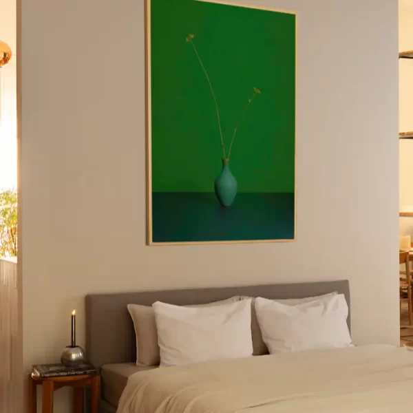 Dva cvijeta trave u maloj zelenoj vazi - slika na zidu x large