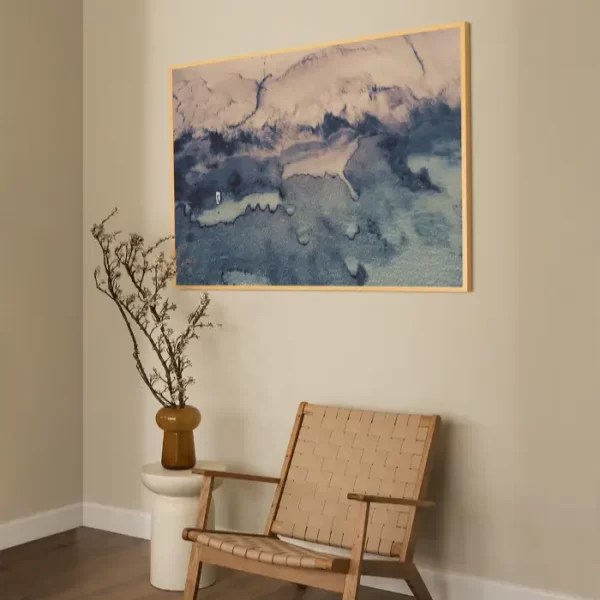 Koloritna morska obala sa čamcem i mrežom za odbojku - slika na zidu x large