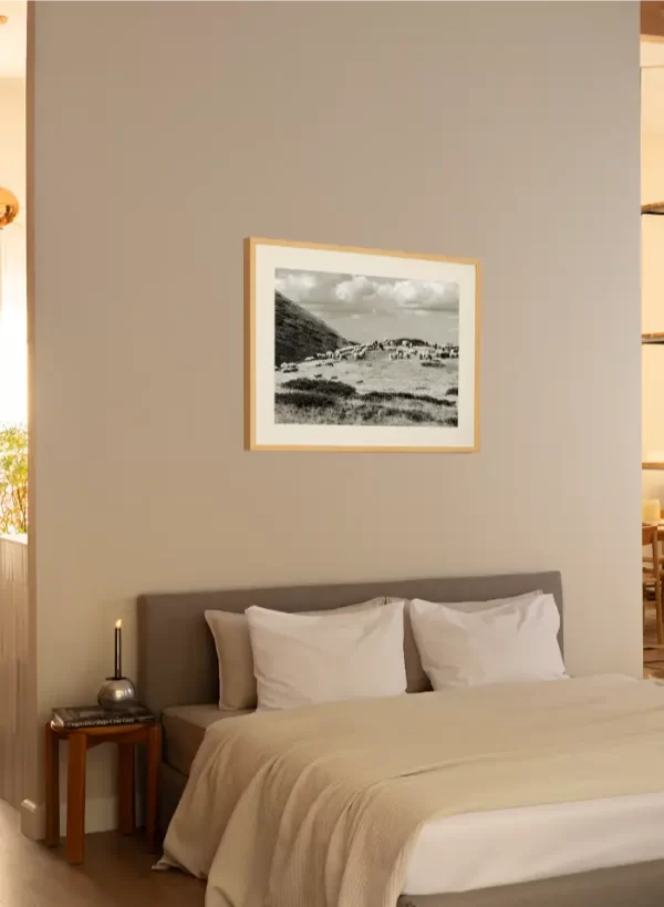 Stado ovaca visoko na planini, pod oblacima - slika na zidu sobe medium