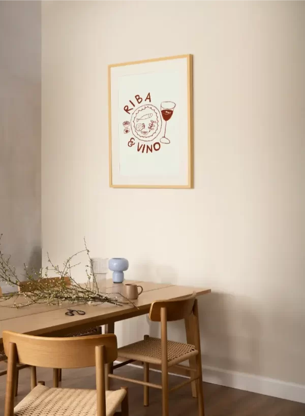 Crtež sa ispisom Riba i vino - slika na zidu medium