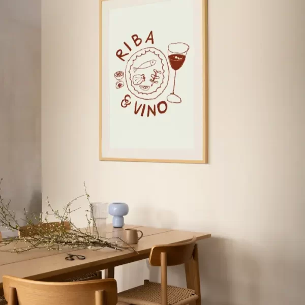 Crtež sa ispisom Riba i vino - slika na zidu large