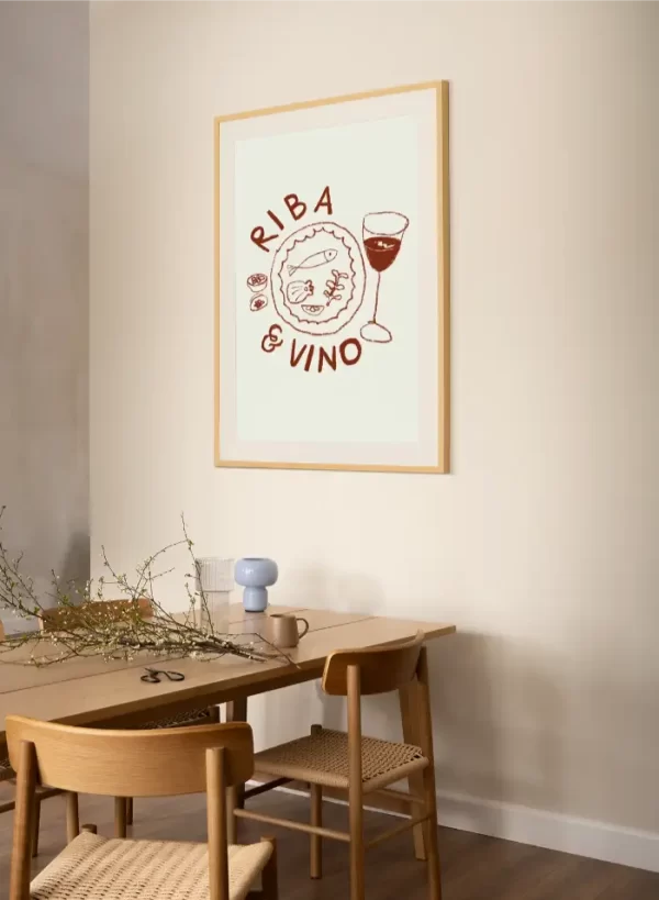 Crtež sa ispisom Riba i vino - slika na zidu large