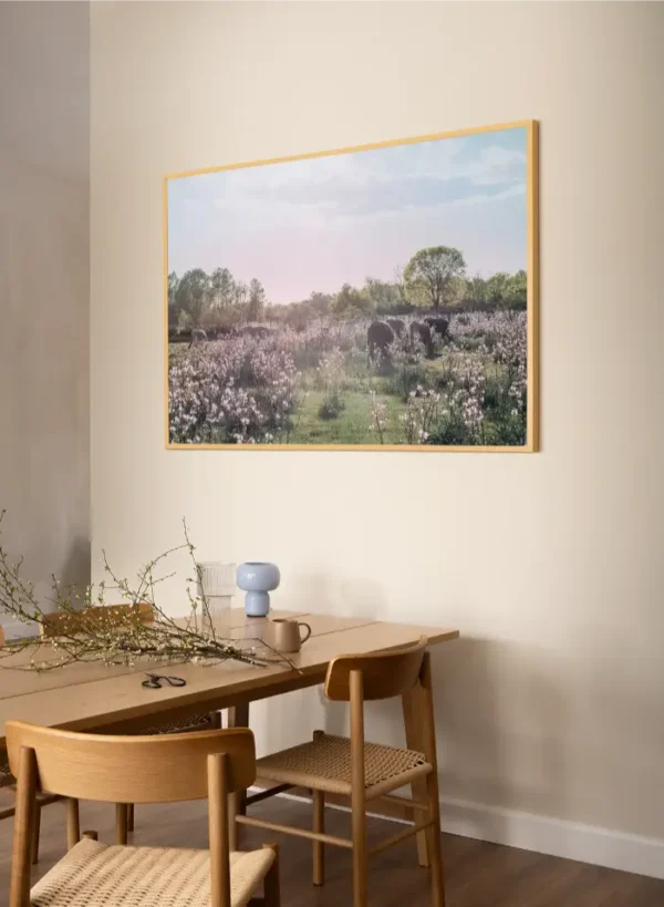 Jutro na livadi sa kravama u cvijeću - slika za zid x large