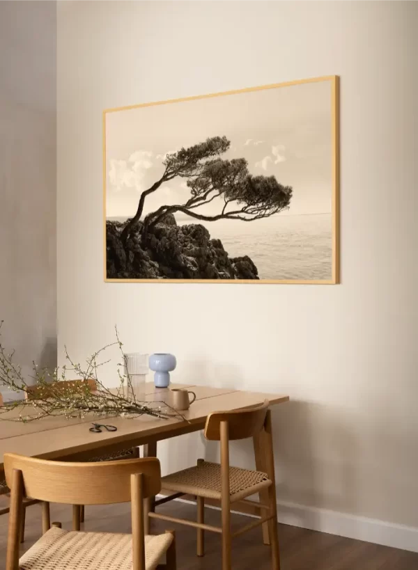 Morska obala i stablo nakrivljeno pod uticajem bure - slika na zidu x large