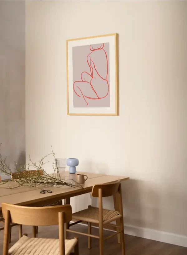 Jednostavni lineart žene slikane sa leđa - slika na zidu