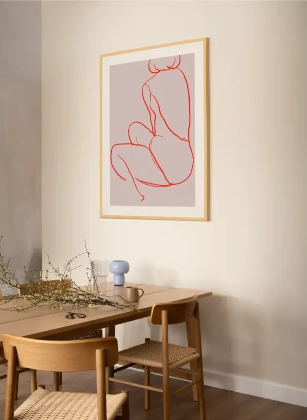 Jednostavni lineart žene slikane sa leđa - slika na zidu