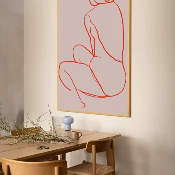 Jednostavni lineart žene slikane sa leđa - slika na zidu