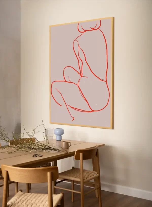 Jednostavni lineart žene slikane sa leđa - slika na zidu