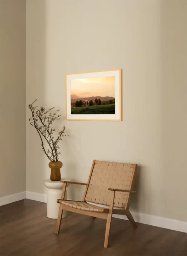 Fotografija dva konja koja pasu na zalasku sunca - slika na zidu