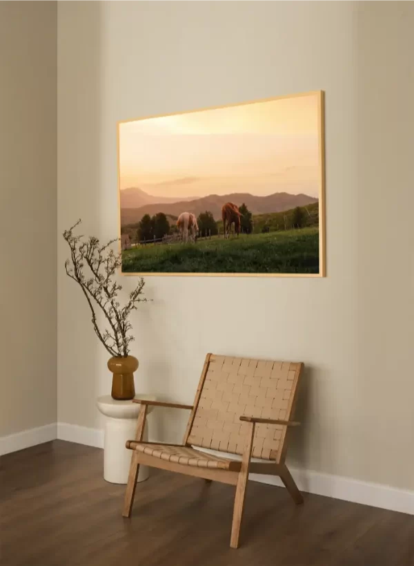 Fotografija dva konja koja pasu na zalasku sunca - slika na zidu