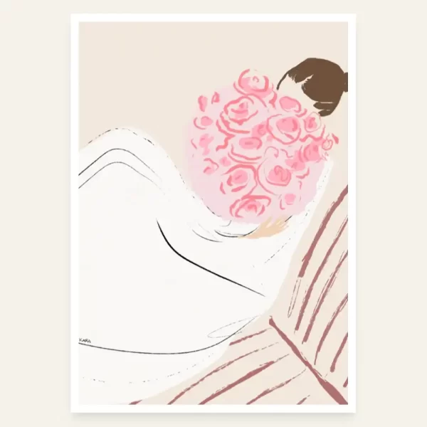 crtež djevojke sa buketom cvijeća - slika za zid