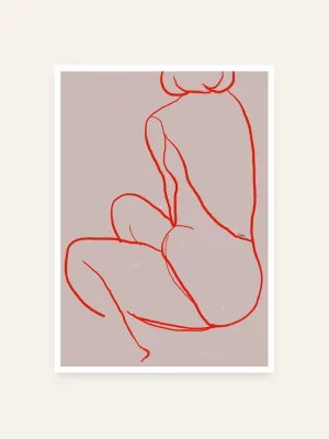 Crtež žene crvenom bojom na roze pozadini - slika za zid