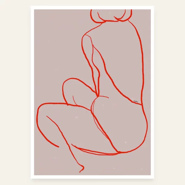 Crtež žene crvenom bojom na roze pozadini - slika za zid