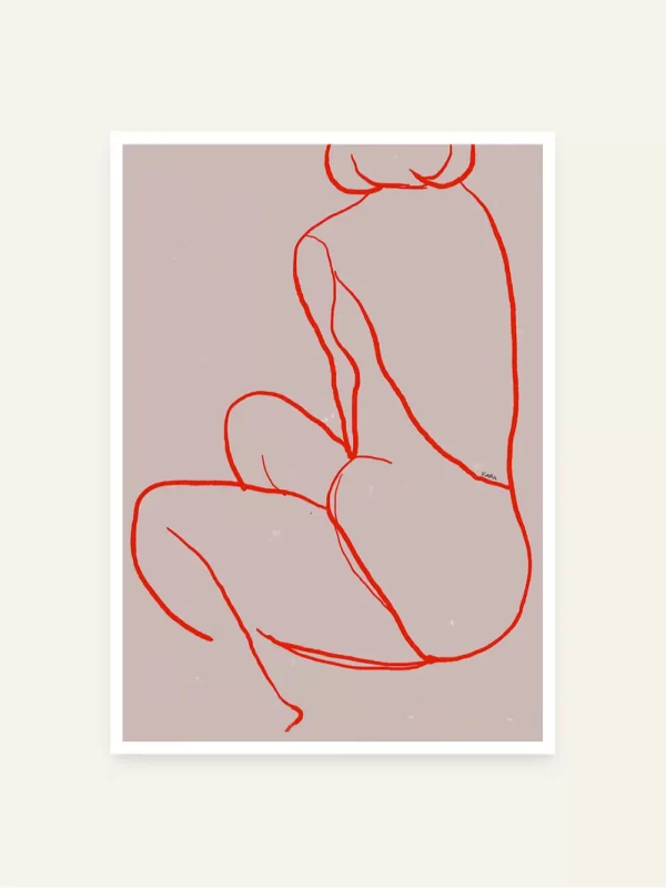 Crtež žene crvenom bojom na roze pozadini - slika za zid