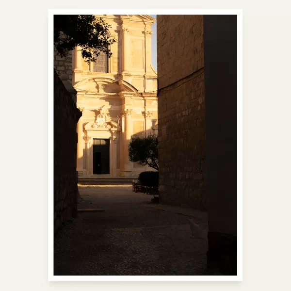 Prolaz do katedrale u Dubrovniku i bijela mačka - slika za zid