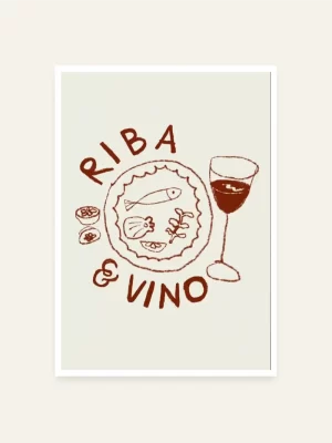 Crtež na ispisom Riba i vino - slika za zid