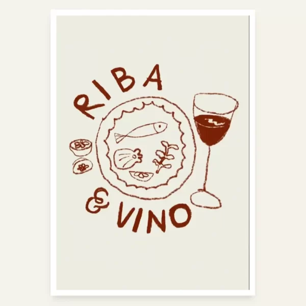 Crtež na ispisom Riba i vino - slika za zid