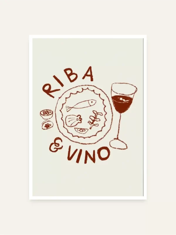 Crtež na ispisom Riba i vino - slika za zid