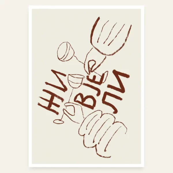 Crtež na kojem piše Živjeli i dvije ruke sa čašama kojima nazdravljaju - slika za zid