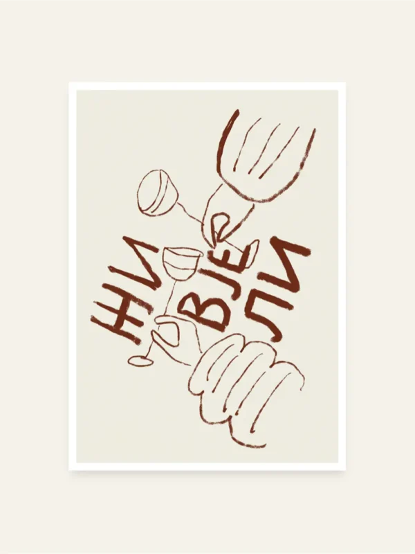 Crtež na kojem piše Živjeli i dvije ruke sa čašama kojima nazdravljaju - slika za zid