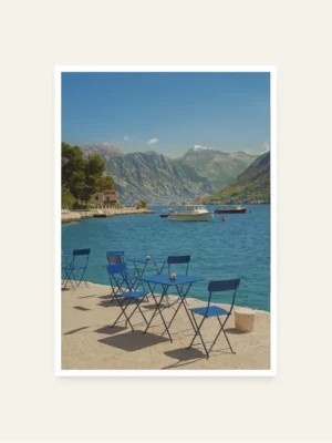 Caffe Perast View on chairs and tables overlooking Boka Bay