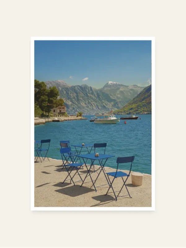 Caffe Perast View on chairs and tables overlooking Boka Bay